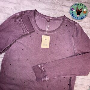 Nic + Zoe Shirt Womens XS Purple Long Sleeve Crew Sparkle Stretch Rhinestone Top